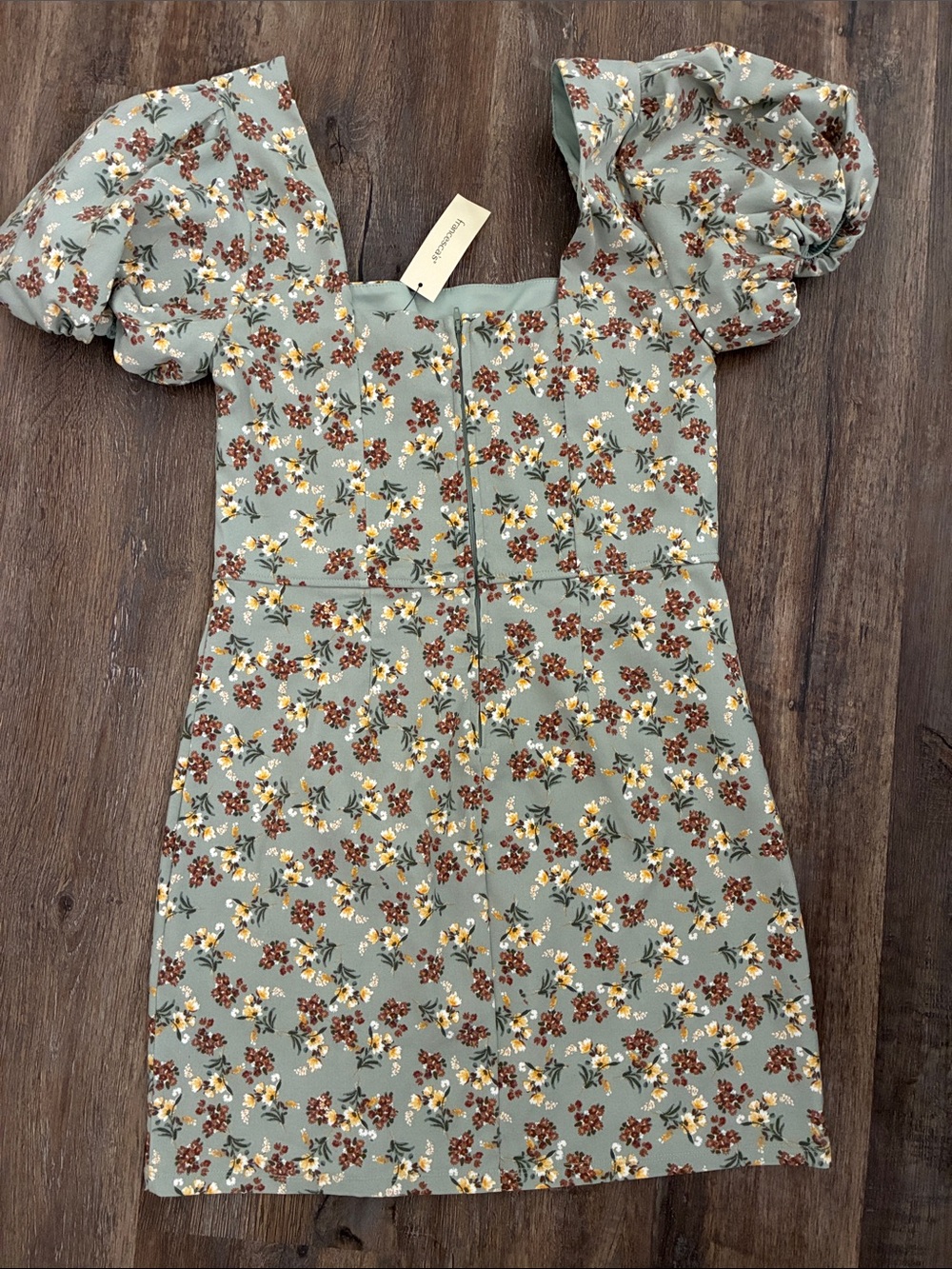 NWT Cottagecore Ditsy Floral Mini Dress - Sage Green & Yellow xl - Picture 3 of 7